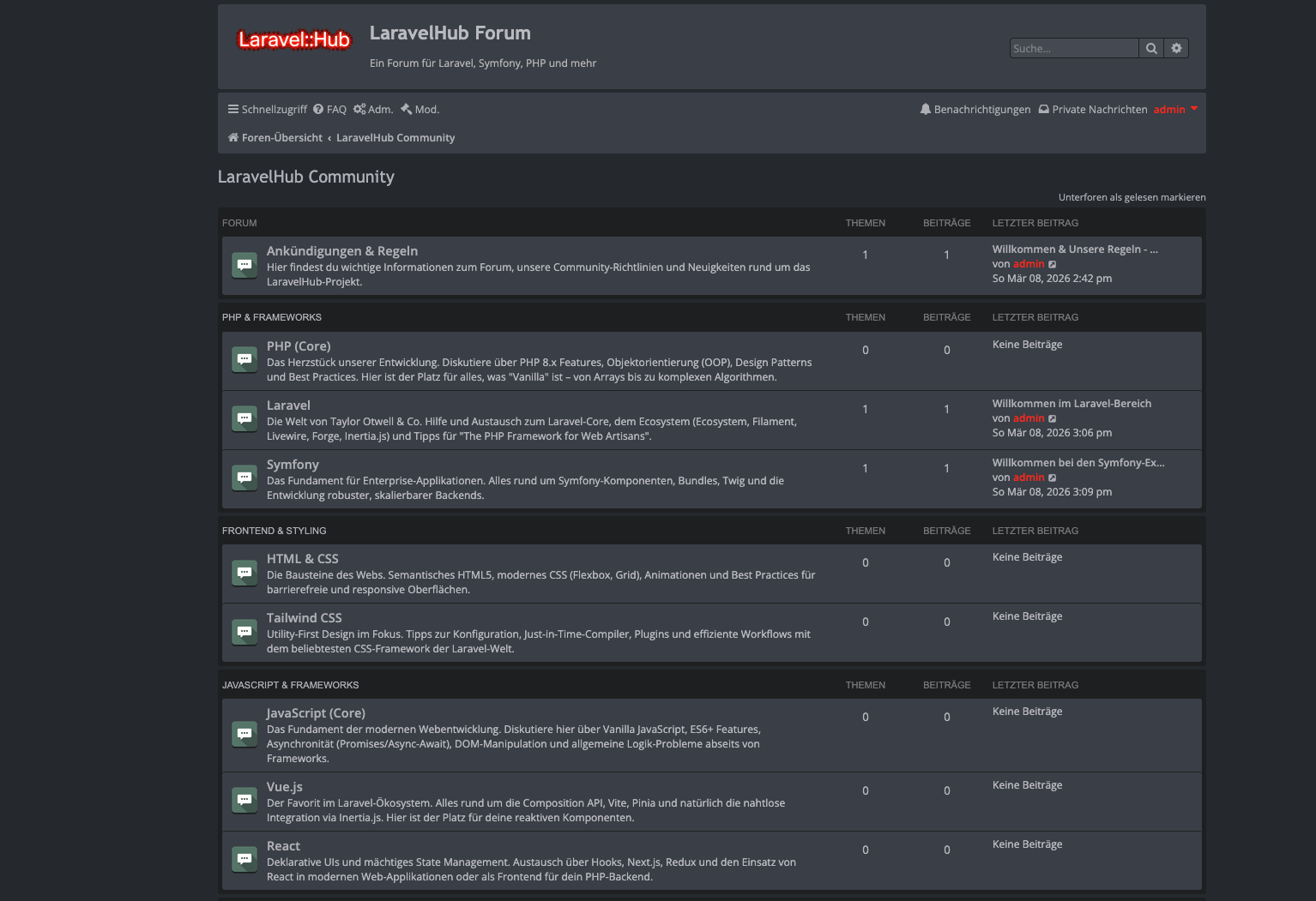 LaravelHub Forum - Liste aller Unterforen